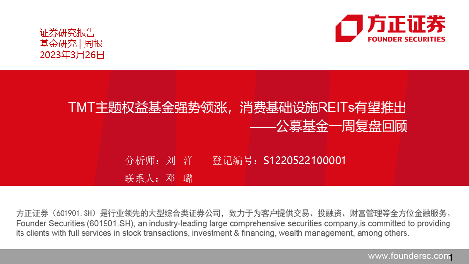 【方正金工】TMT主题权益基金强势领涨，消费基础设施REITs有望推出——公募基金一周复盘回顾