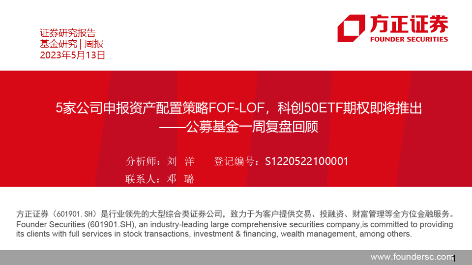 【方正金工】5家公司申报资产配置策略FOF-LOF，科创50ETF期权即将推出——公募基金一周复盘回顾