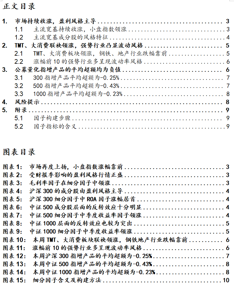 A股11月第1周(10.30-11.5)因子周报—市场再度上扬，盈利风格主导